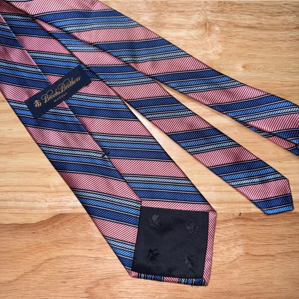 Brooks Brothers Makers Repp Tie 100% Silk Blue Pink Striped Preppy Pastel - Picture 3 of 9